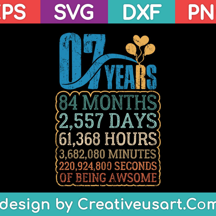 7th Birthday T-Shirt design SVG, PNG Cutting Printable Files