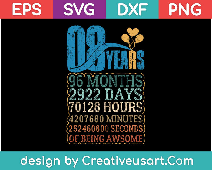 Diseño de camiseta del octavo cumpleaños SVG, PNG cortando archivos imprimibles