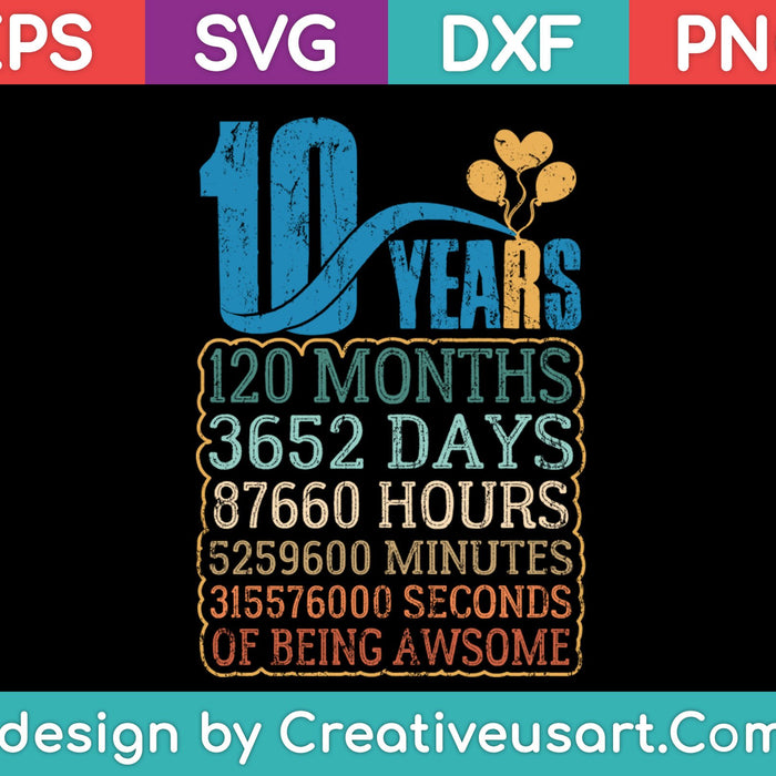10th Birthday Design SVG PNG Cutting Printable Files