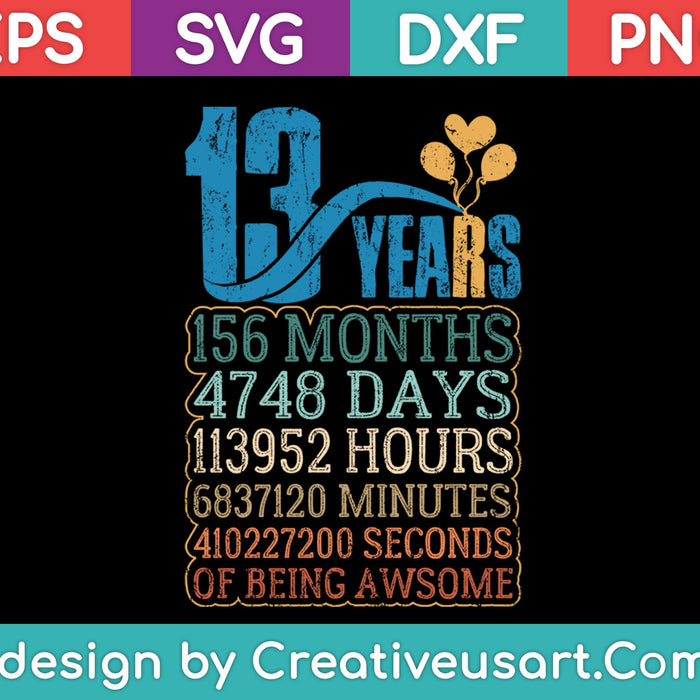 Diseño de camiseta de 13 cumpleaños SVG, PNG cortando archivos imprimibles