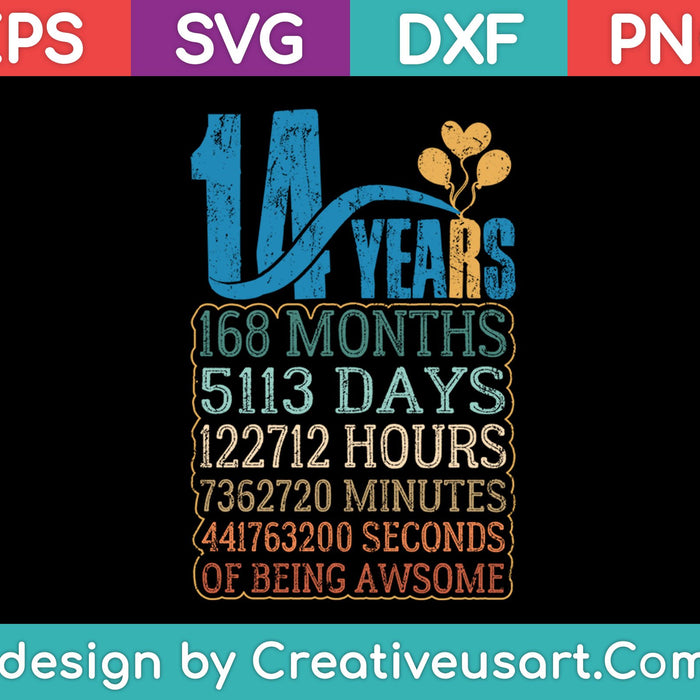 14th Birthday T-Shirt Design SVG, PNG Cutting Printable Files