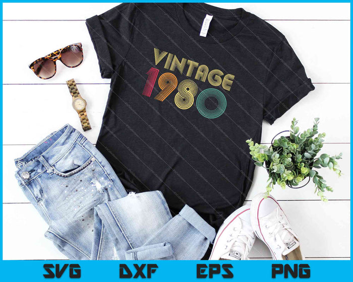1980 40e verjaardag cadeau Vintage Retro 40 jaar oude SVG PNG snijden afdrukbare bestanden
