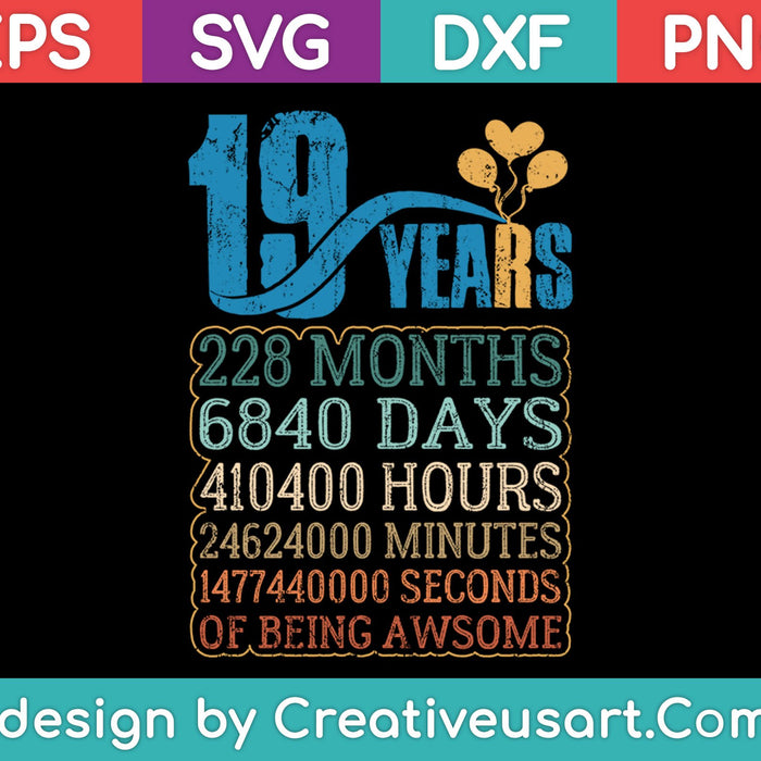 Diseño de camiseta de 19 cumpleaños SVG, PNG cortando archivos imprimibles