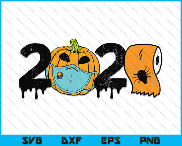 2020 Pompoen In Masker Toiletpapier Halloween Quarantaine SVG PNG Snijden afdrukbare bestanden