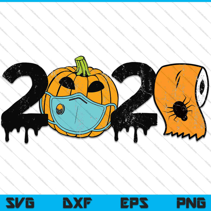 2020 Calabaza en máscara Papel higiénico Cuarentena de Halloween SVG PNG Cortar archivos imprimibles