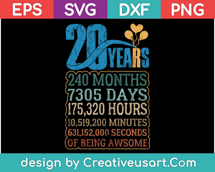 20th Birthday T-Shirt Design SVG, PNG Cutting Printable Files