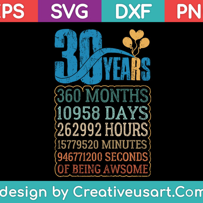 30th Birthday T-Shirt Design SVG, PNG Cutting Printable Files