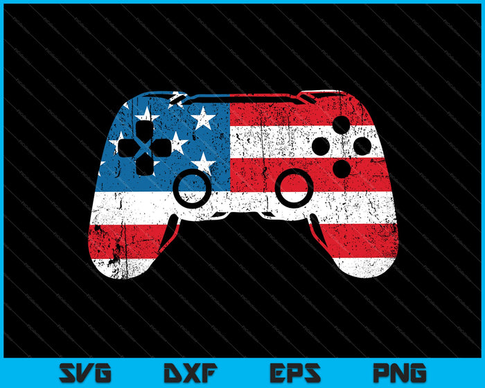 4 juli Video Gamer USA vlag SVG PNG snijden afdrukbare bestanden