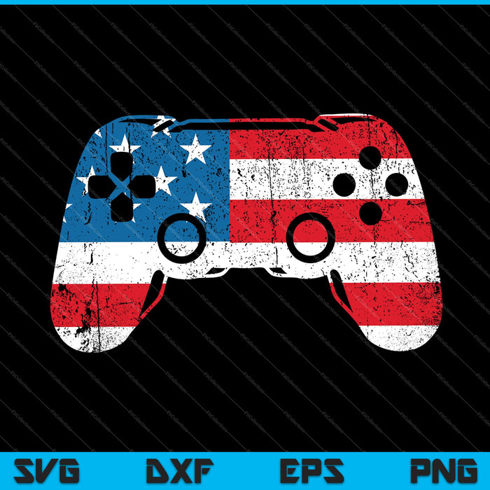 4 juli Video Gamer USA vlag SVG PNG snijden afdrukbare bestanden