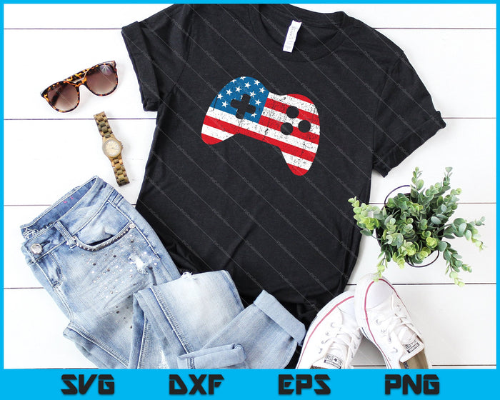 4th Of July T Shirt Design Video Gamer USA Flag SVG PNG Cutting Printable Files