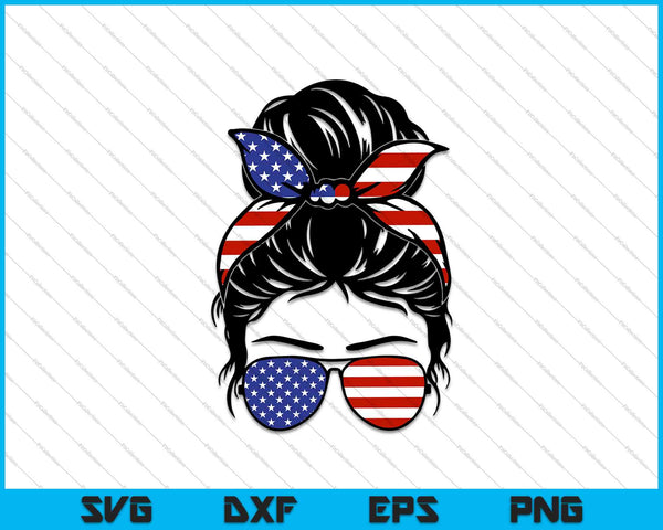 4 de julio Messy Bun Hair SVG PNG Cortando archivos imprimibles