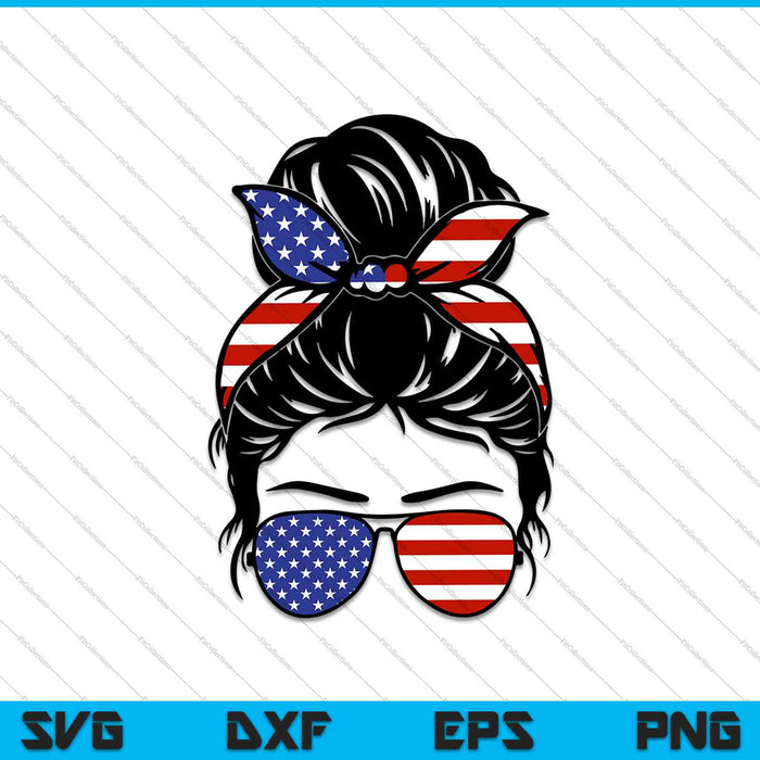 4th of July Messy Bun Hair SVG PNG Cutting Printable Files