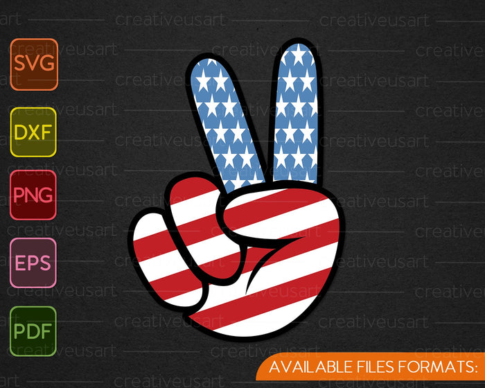 4th of July Peace Sign Hand Flag SVG PNG Cutting Printable Files