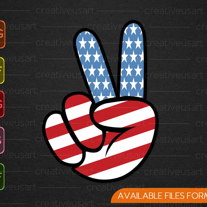 4th of July Peace Sign Hand Flag SVG PNG Cutting Printable Files