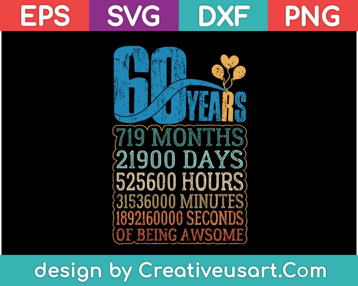 Diseño de camiseta del 60 cumpleaños SVG, PNG cortando archivos imprimibles