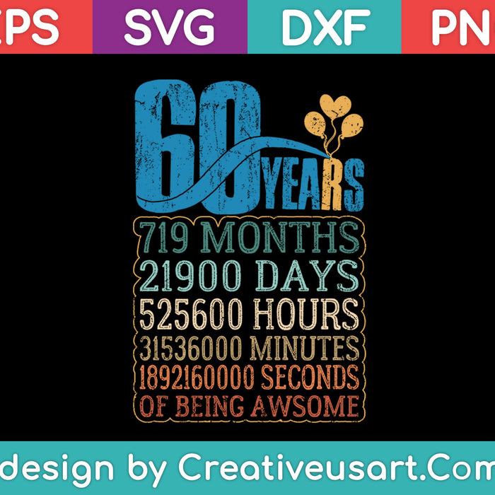 Diseño de camiseta del 60 cumpleaños SVG, PNG cortando archivos imprimibles