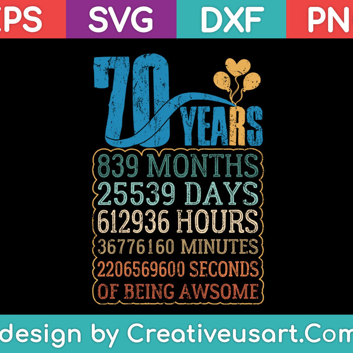 70th Birthday T-Shirt Design SVG, PNG Cutting Printable Files
