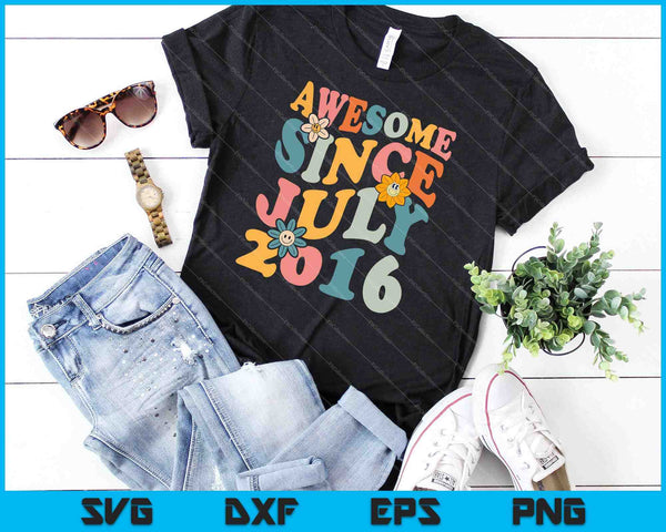 7 Years Old Awesome Since July 2016 7th Birthday SVG PNG Cutting Printable Files - on a t-shirt