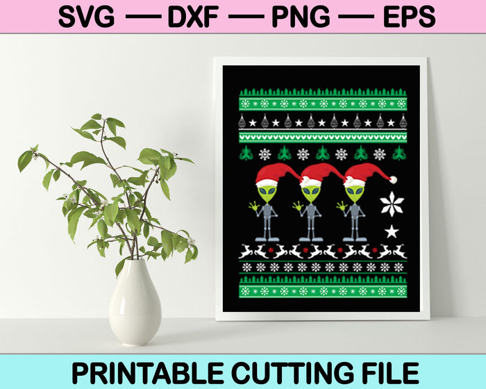 Alien con sombrero de Santa Navidad fea SVG PNG cortando archivos imprimibles para camiseta 
