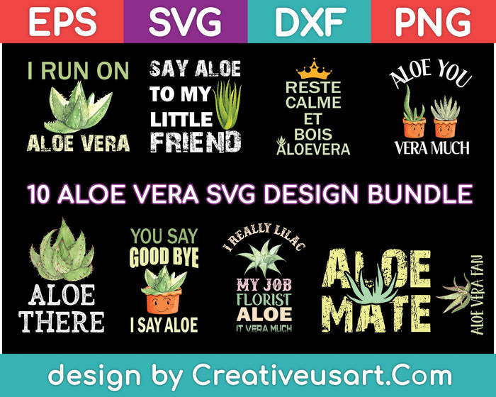 Paquete Aloe SVG - Juego de 10 piezas. Para usar con una máquina Cricut o Silhouette Cameo.