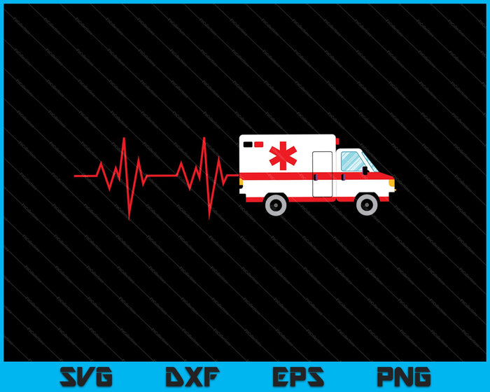 Conductor de ambulancia Latido del corazón EKG Pulso Servicios de emergencia Coche SVG PNG Corte archivos imprimibles 