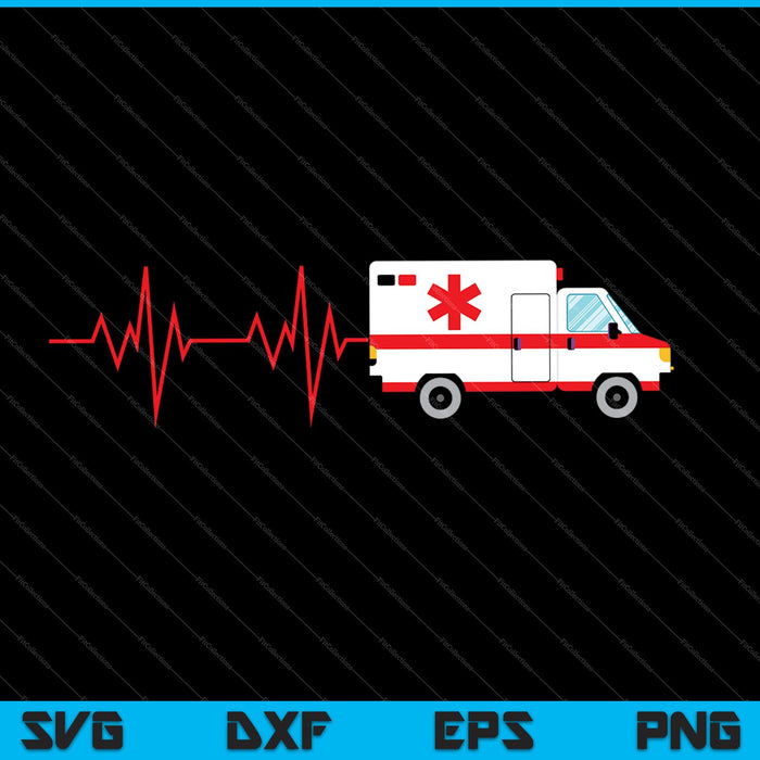 Conductor de ambulancia Latido del corazón EKG Pulso Servicios de emergencia Coche SVG PNG Corte archivos imprimibles 