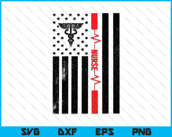 Amerikaanse vlag verpleegster Heartbeat zwart en rood SVG PNG snijden afdrukbare bestanden