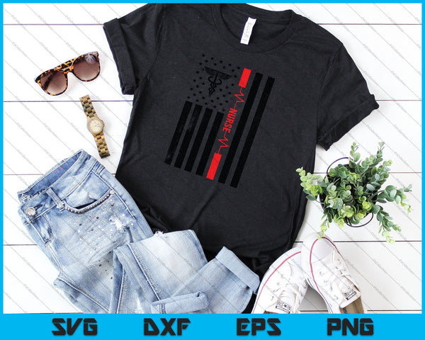 Amerikaanse vlag verpleegster Heartbeat zwart en rood SVG PNG snijden afdrukbare bestanden - on a t-shirt