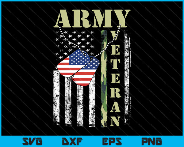 Bandera Americana Camo Orgulloso Veterano del Ejército de EE. UU. SVG PNG Cortando Archivos Imprimibles