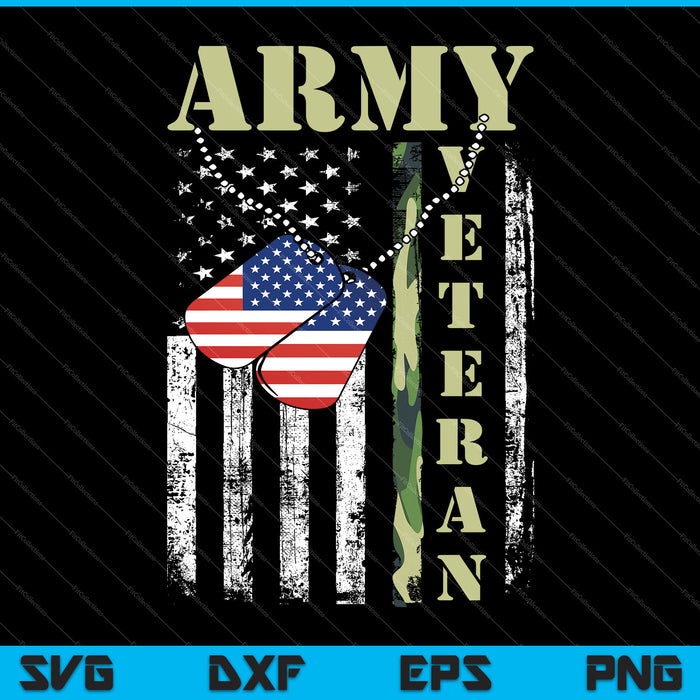 Bandera Americana Camo Orgulloso Veterano del Ejército de EE. UU. SVG PNG Cortando Archivos Imprimibles