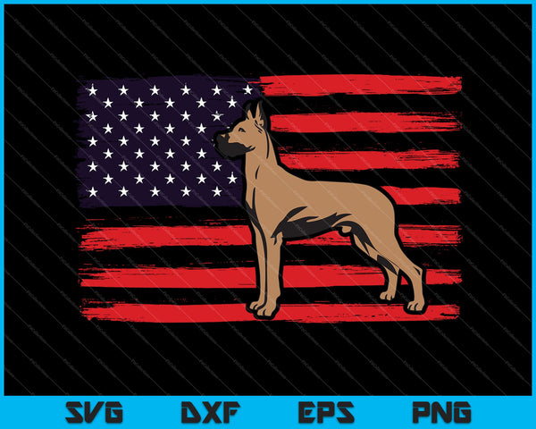 Amerikaanse vlag Great Dane Dog 4 juli SVG PNG snijden afdrukbare bestanden
