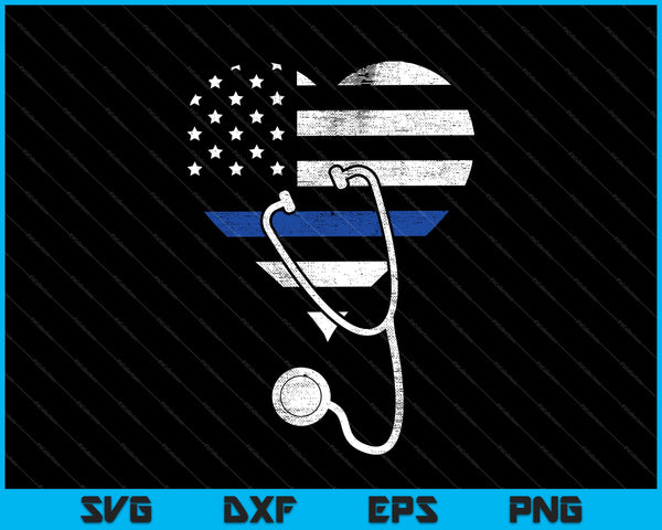 Corazón de bandera americana con policía delgada línea azul enfermera SVG PNG cortando archivos imprimibles
