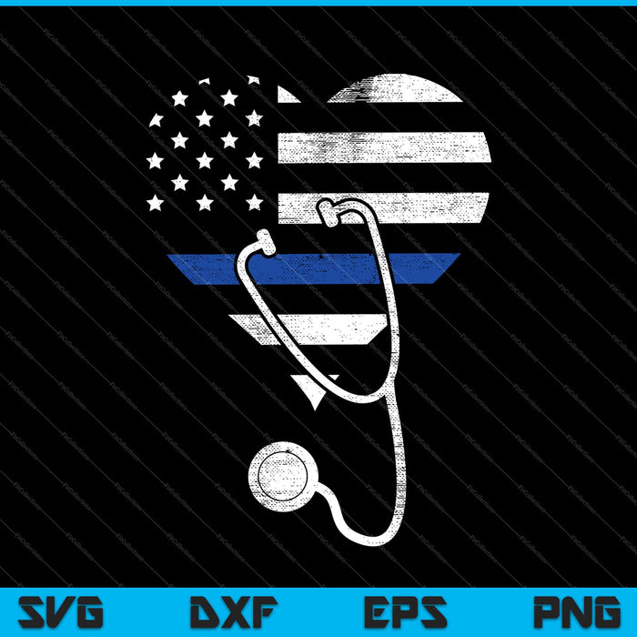 Corazón de bandera americana con policía delgada línea azul enfermera SVG PNG cortando archivos imprimibles