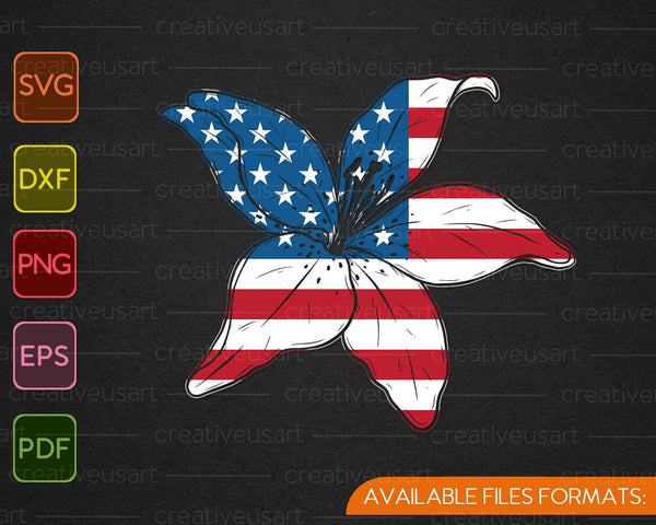 American Flag Lilly Flower military SVG PNG Cutting Printable Files