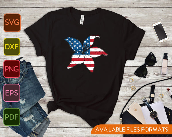 Amerikaanse vlag Lilly Flower militaire SVG PNG snijden afdrukbare bestanden  - on a t-shirt