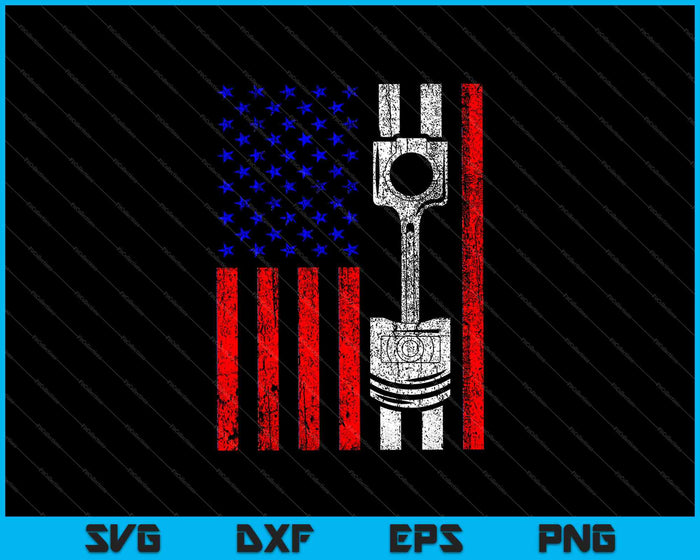 Bandera Americana Pistón Músculo Coche Patriótico Vintage SVG PNG Cortar Archivos Imprimibles