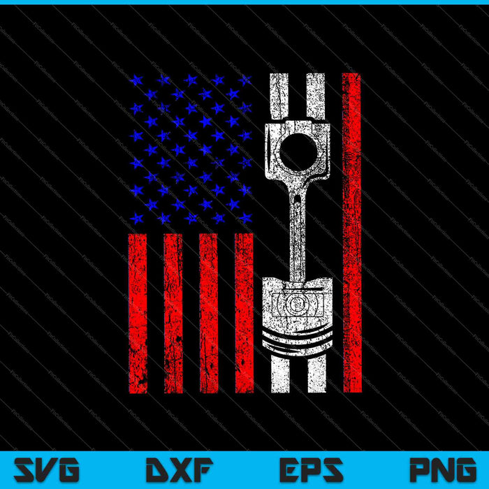 Bandera Americana Pistón Músculo Coche Patriótico Vintage SVG PNG Cortar Archivos Imprimibles