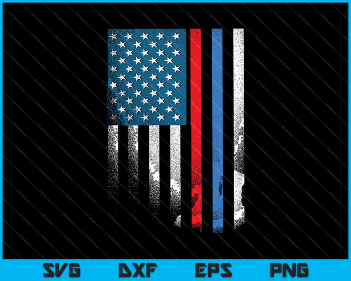 Bandera Americana Rojo Azul Línea Delgada Ropa Bombero Policía SVG PNG Archivos imprimibles