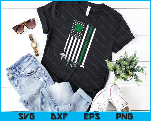 American Flag Shamrock Nurse St Patrick's Day SVG PNG Cutting Printable Files - on a t-shirt