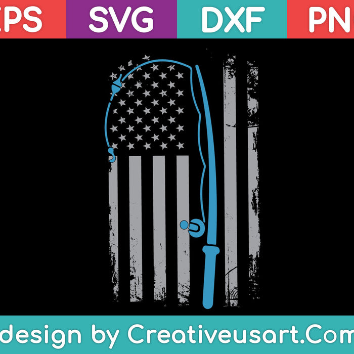 Camisa de pesca de bandera americana Pesca vintage SVG PNG Cortar archivos imprimibles