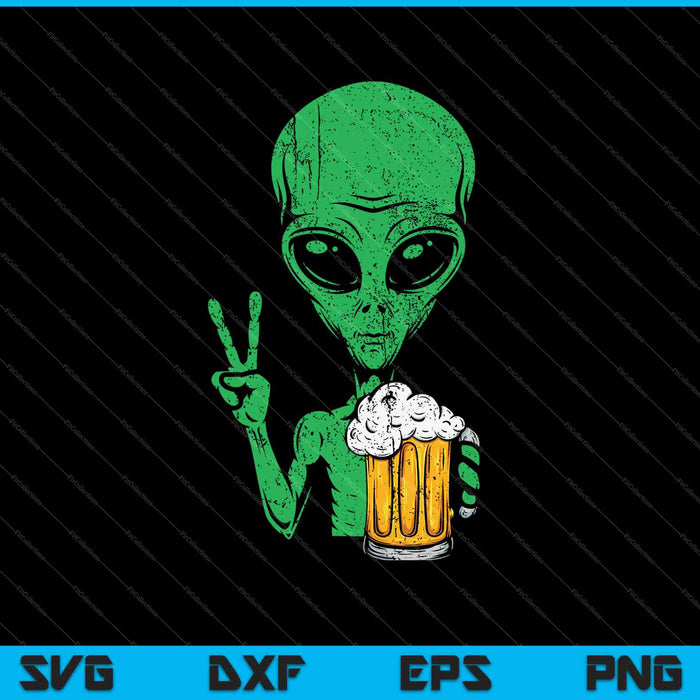 Área-51 Alien Beer Peace Sign Lazy Bebiendo Halloween SVG PNG Cortando archivos imprimibles