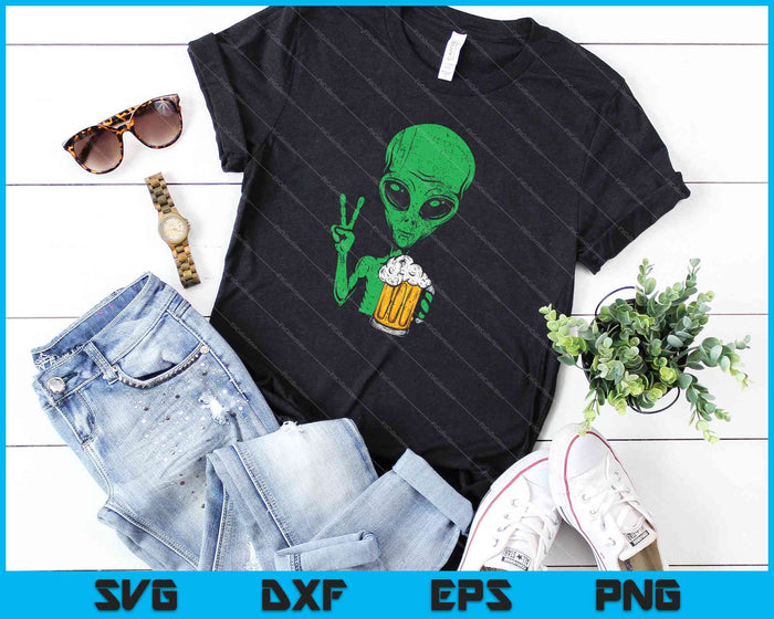Área-51 Alien Beer Peace Sign Lazy Bebiendo Halloween SVG PNG Cortando archivos imprimibles
