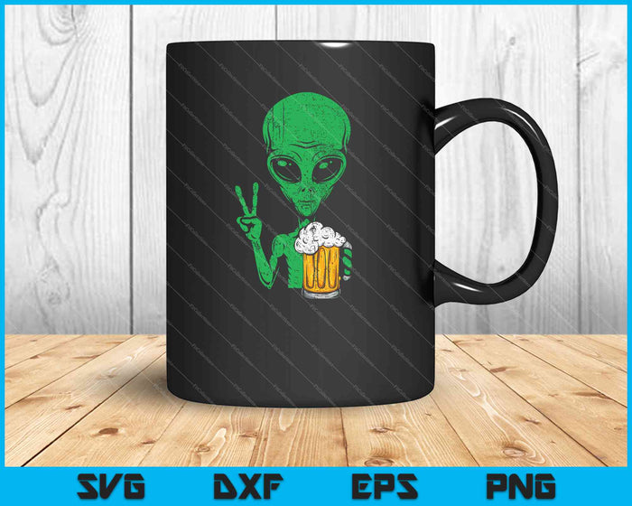 Area-51 Alien bier vredesteken lui drinken Halloween SVG PNG snijden afdrukbare bestanden