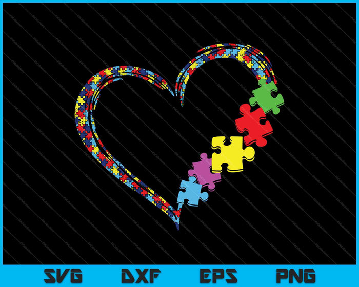Autism Awareness Love Heart Puzzle Piece SVG PNG Cutting Printable Files
