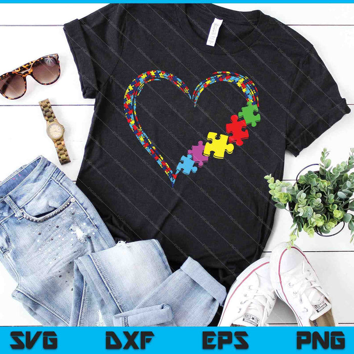 Autism Awareness Love Heart Puzzle Piece SVG PNG Cutting Printable Files