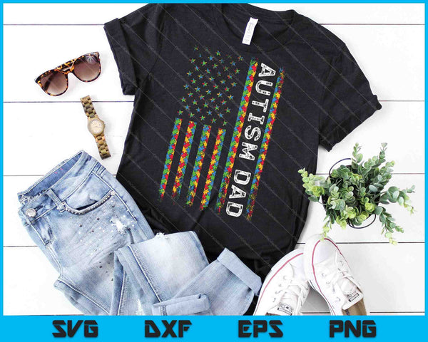 Autismo Papá Conciencia Bandera Americana SVG PNG Cortando Archivos Imprimibles - on a t-shirt
