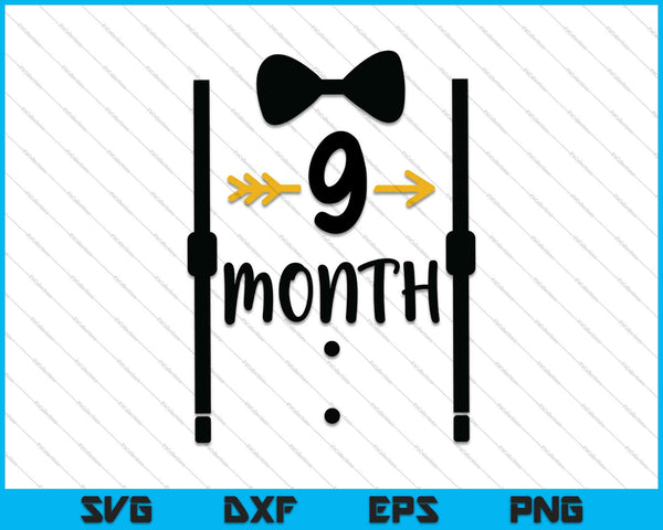 Baby Boys First Year Ninth Month Milestone Tux and Tie SVG PNG Cutting Printable Files