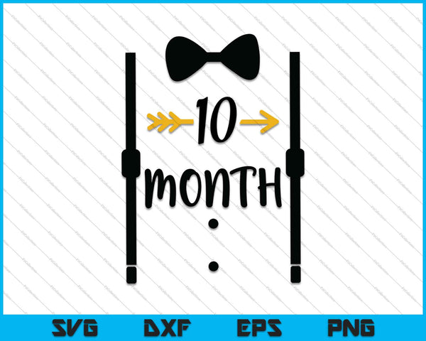 Baby Boys First Year Tenth Month Milestone Tux and Tie SVG PNG Cutting Printable Files