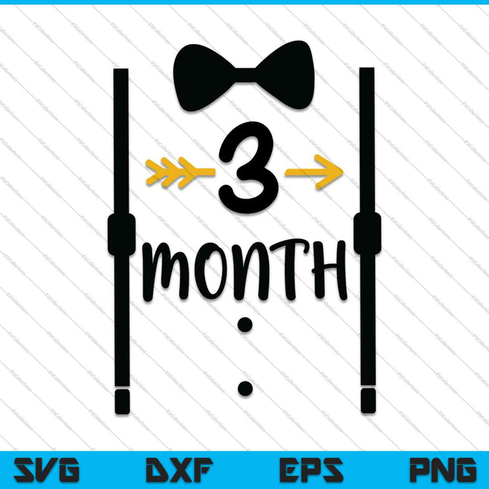 Baby Boys First Year Third Month Milestone Tux and Tie SVG PNG Cutting Printable Files