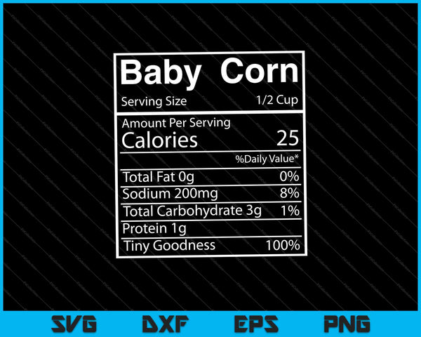 Baby maïs voedingsfeiten SVG PNG snijden afdrukbare bestanden 